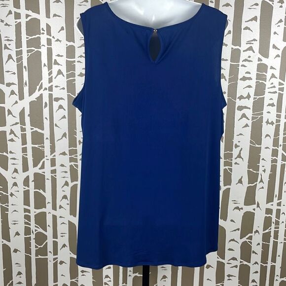 Navy Blue Peplum Front Sleeveless Top 1X - Picture 3 of 6